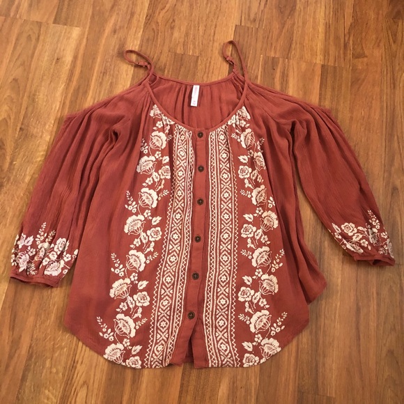 Cold Shoulder Burnt Orange Top Size XS Xhiliration - Picture 1 of 4